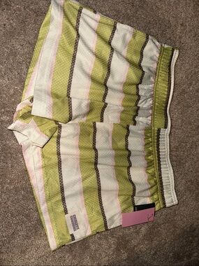 Grayson Threads Striped Athletic Shorts in Green, Pink & Brown